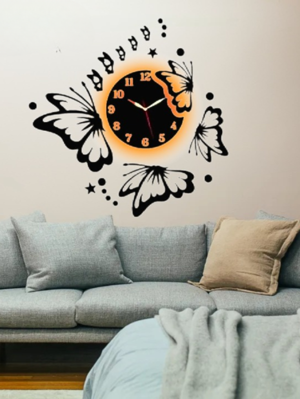 Modern Wooden Wall Clock with Elegant Butterflies Design