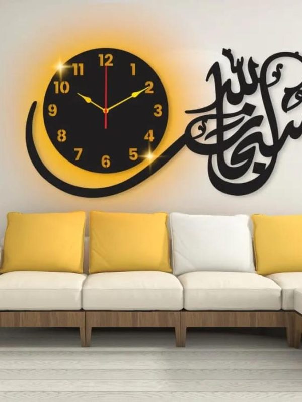 Elegant Islamic Wall Clock in Wood – Perfect for Home & Masjid Décor
